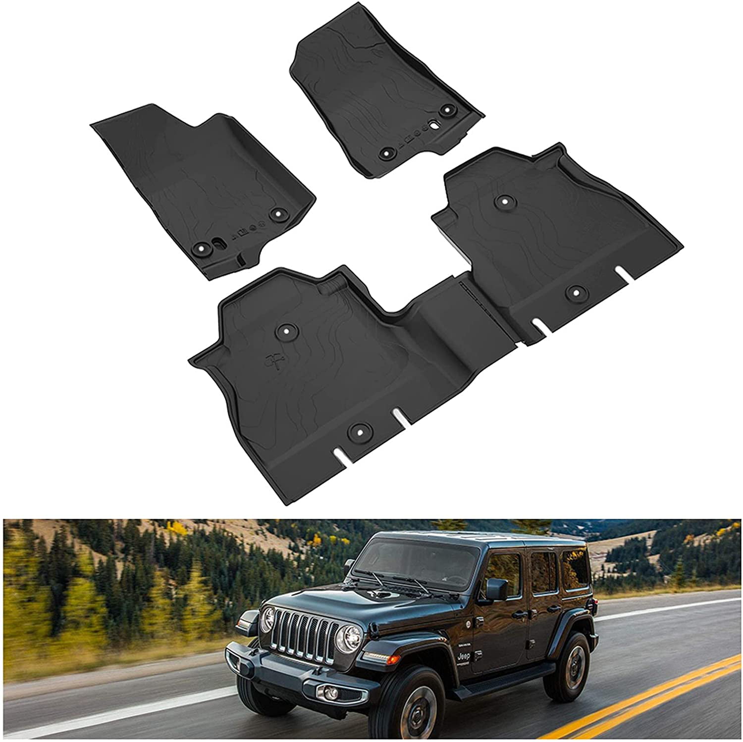 Floor Mats Compatible for 2018-2021 Jeep Wrangler JL 4-Door Accessories OEM Floor  Liners TPE All Weather Slush Mat Front and Rear 2 Row Black 
