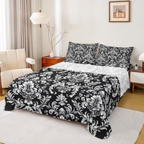 Manfei Boho Damask Adult Twin Sheet Sets, Retro Western Flower Print Twin Fitted Sheet, Mandala Bohemian Style Flat Sheet, Microfiber Bedroom Decor, 3 Pieces