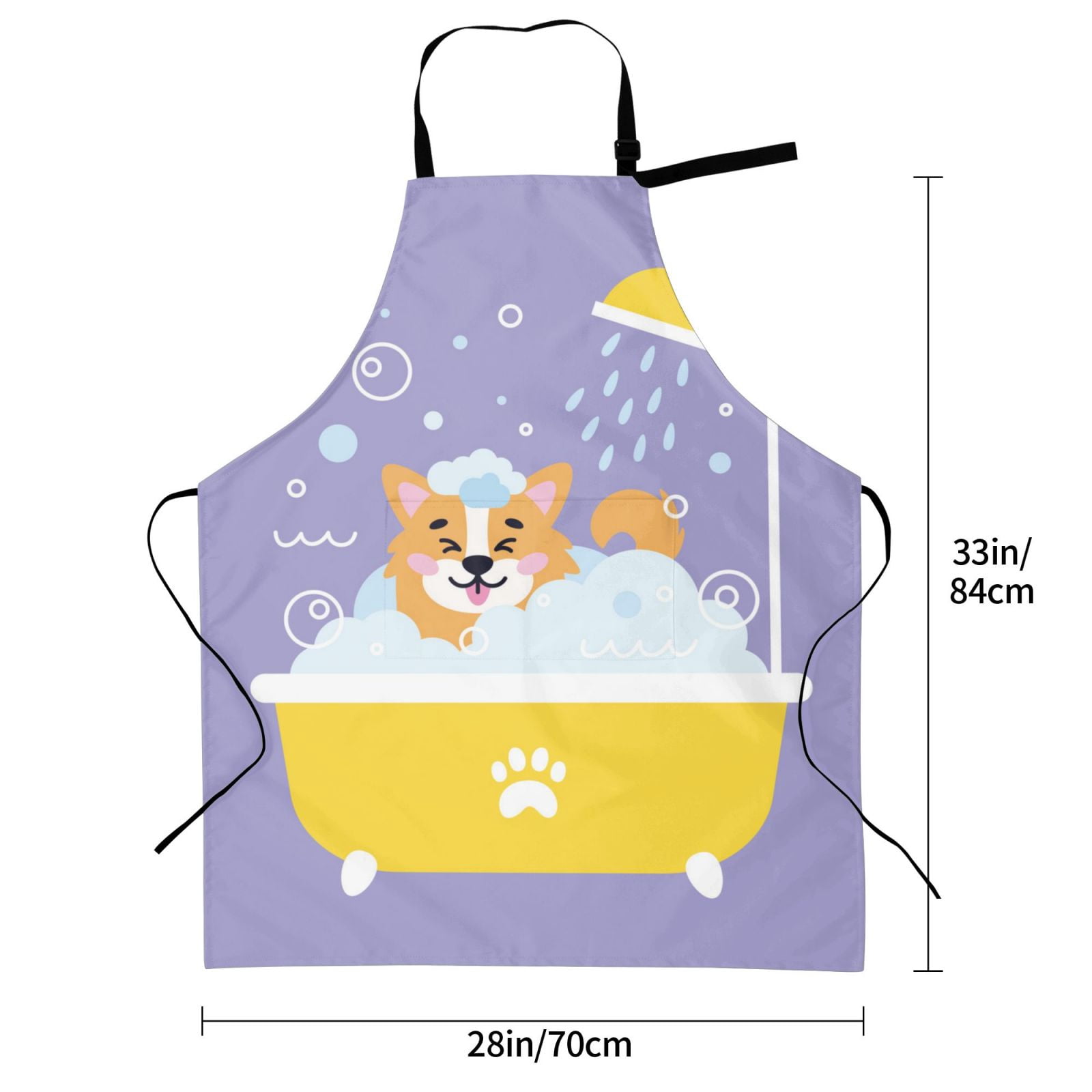 Kdxio Corgi Washing in Bathtub Apron with Pockets Adjustable Kitchen Aprons for Men Women Waterproof Aprons for Cooking,Drawing,Crafting, Baking Household Cleaning
