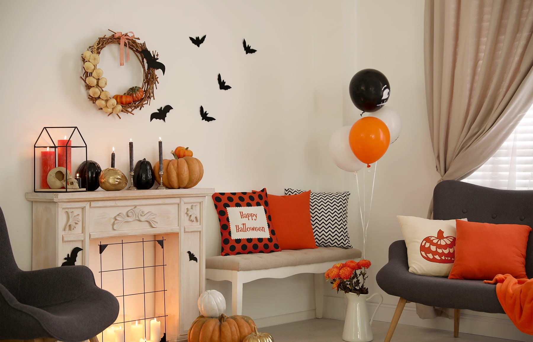 16" x 16" Simply Daisy Halloween Happy Halloween Dots Polyester Accent Pillow, Harvest Orange Qty 1