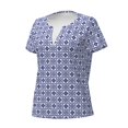 thumbnail image 3 of Wukai Blue And White Porcelain Chinaware Casual V-Neck Graphic Tees for Women: Lightweight and Breathable Summer Tops with Stylish Design-Small, 3 of 8