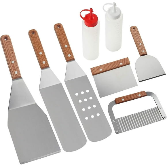 8pc Professional grill Accessories Kit - heavy Stainless Steel grill spatula set for grill hibachi flattop Outdoor cooking - Excellent grill gift for