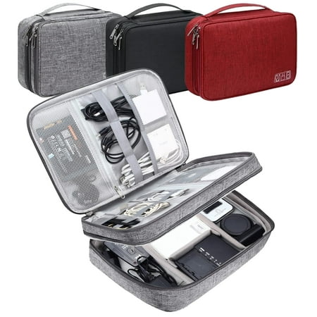 SEHYTRRI Electronic Organizer Travel Case Double Layer Electronics Organizer Portable Storage Bag for Cable Cord Charger Gray