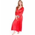 thumbnail image 3 of Lounge Women's Satin Long Robe and Lace Trim Nightgown Set- Red,Small, 3 of 7