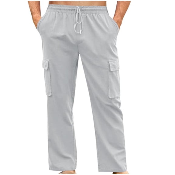 IYTR Cargo Pants for Men Elastic Waist Fitness Straight Pants with Pocket Baggy Pants Fashion Comfy Solid Color Casual Sweatpants Hiking Trousers (Gray,XXL)