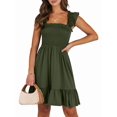 thumbnail image 4 of Women'S Summer Sleeveless Square Neck Dress Smocked Ruffle Backless Boho Beach Short Sundress Green XL, 4 of 9