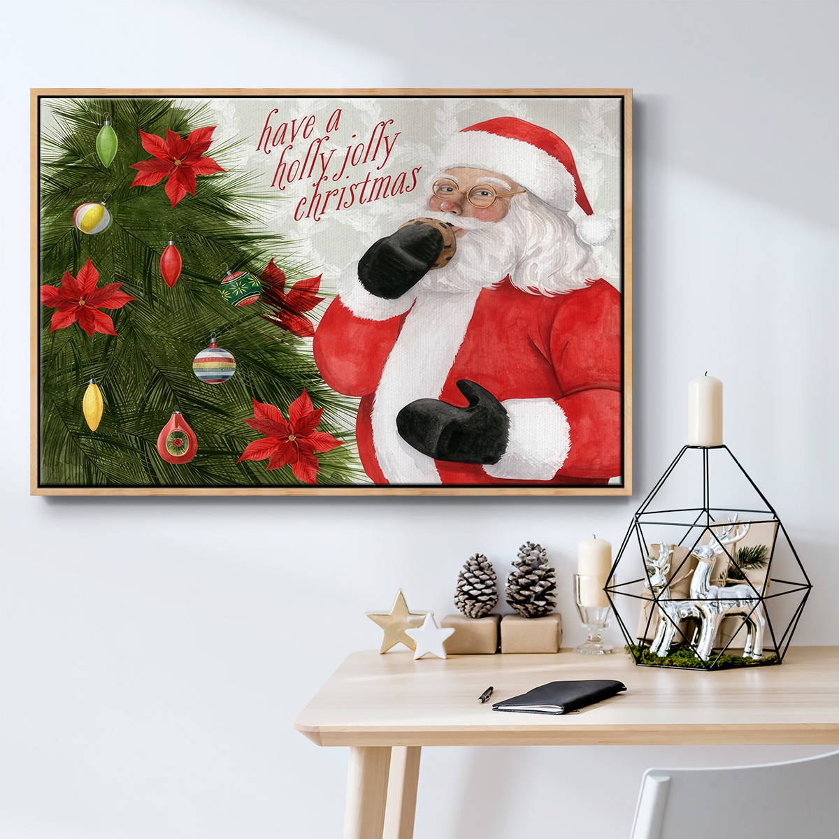 Arose Such a Clatter Collection A - Framed Gallery Wrapped Holiday Canvas - 27 x 41 - Natural Wood Frame