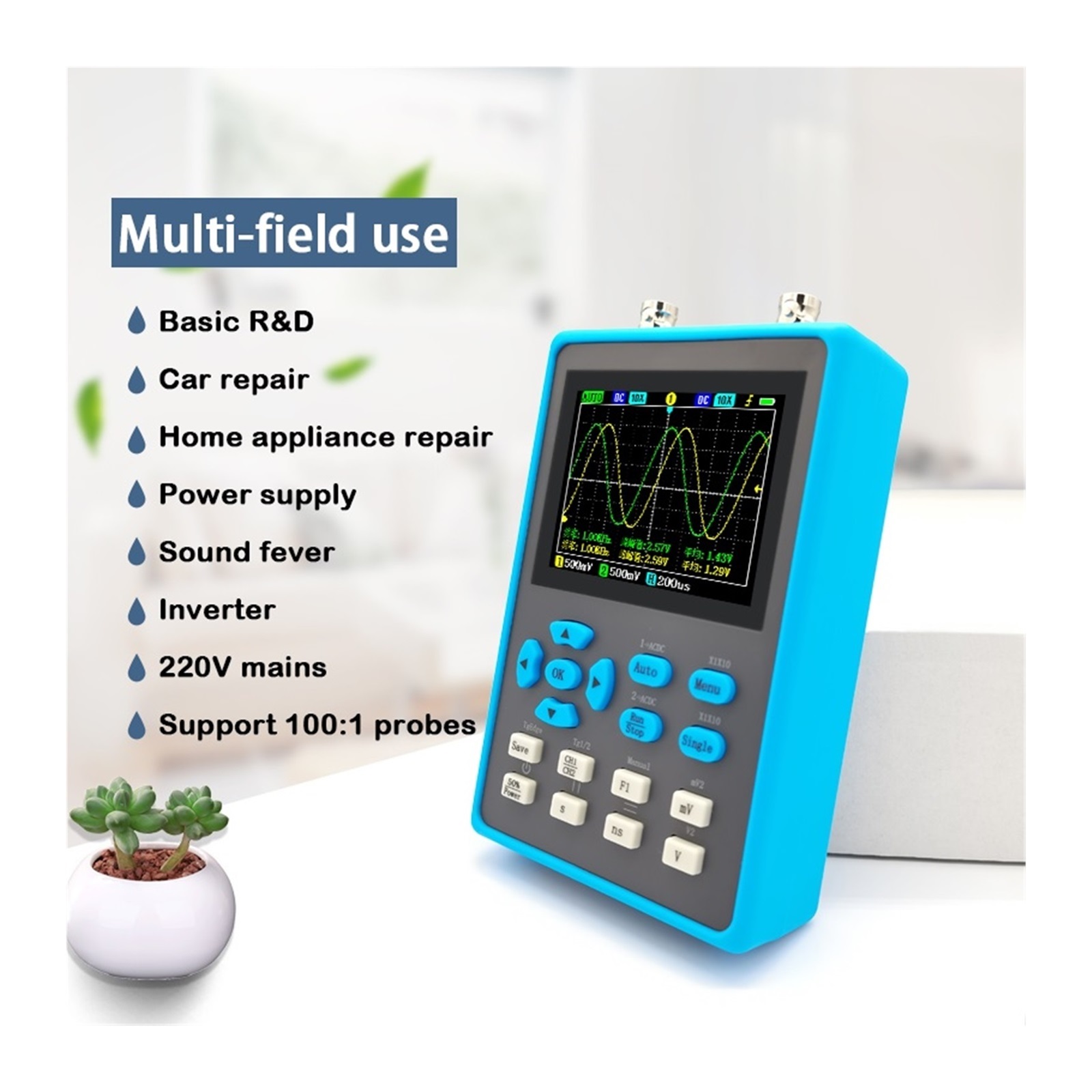 2.8 Inch Handheld Digital Oscilloscope 120M Bandwidth Dual Channel Oscilloscope Signal Generator ,Professional Designed