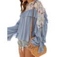 thumbnail image 4 of Women Floral Printed Splicing Colorblock Ruffled Lantern Long Sleeves Blouse, 4 of 5