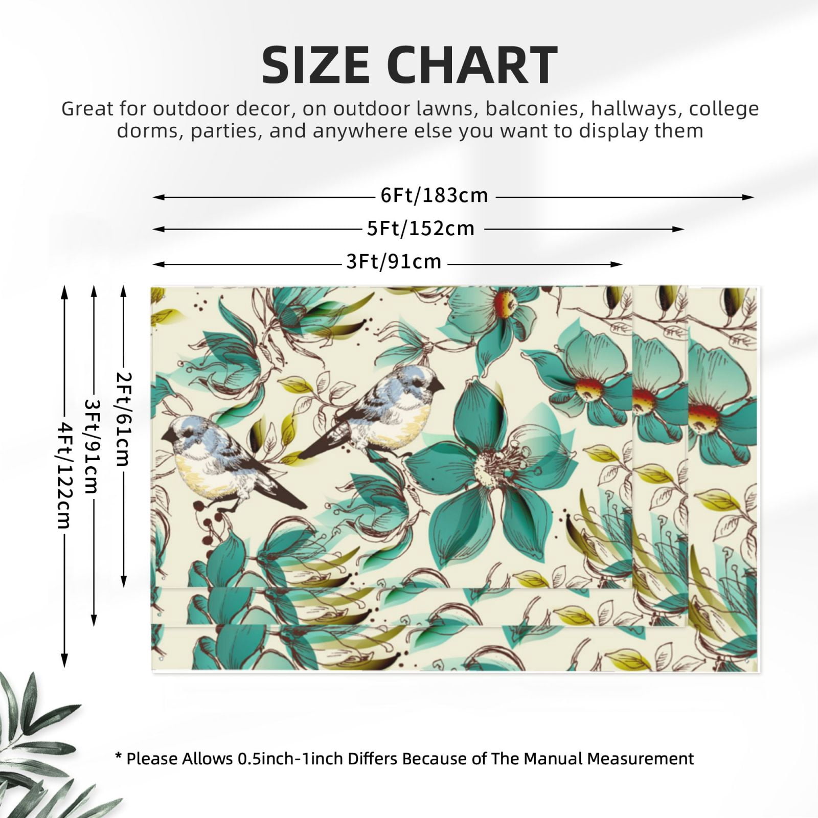 Retro Flowers Birds Watercolor Four Hole Decorated Banner Flag for Garden Yard Home Decoration Indoor Outdoor 4x6 Ft