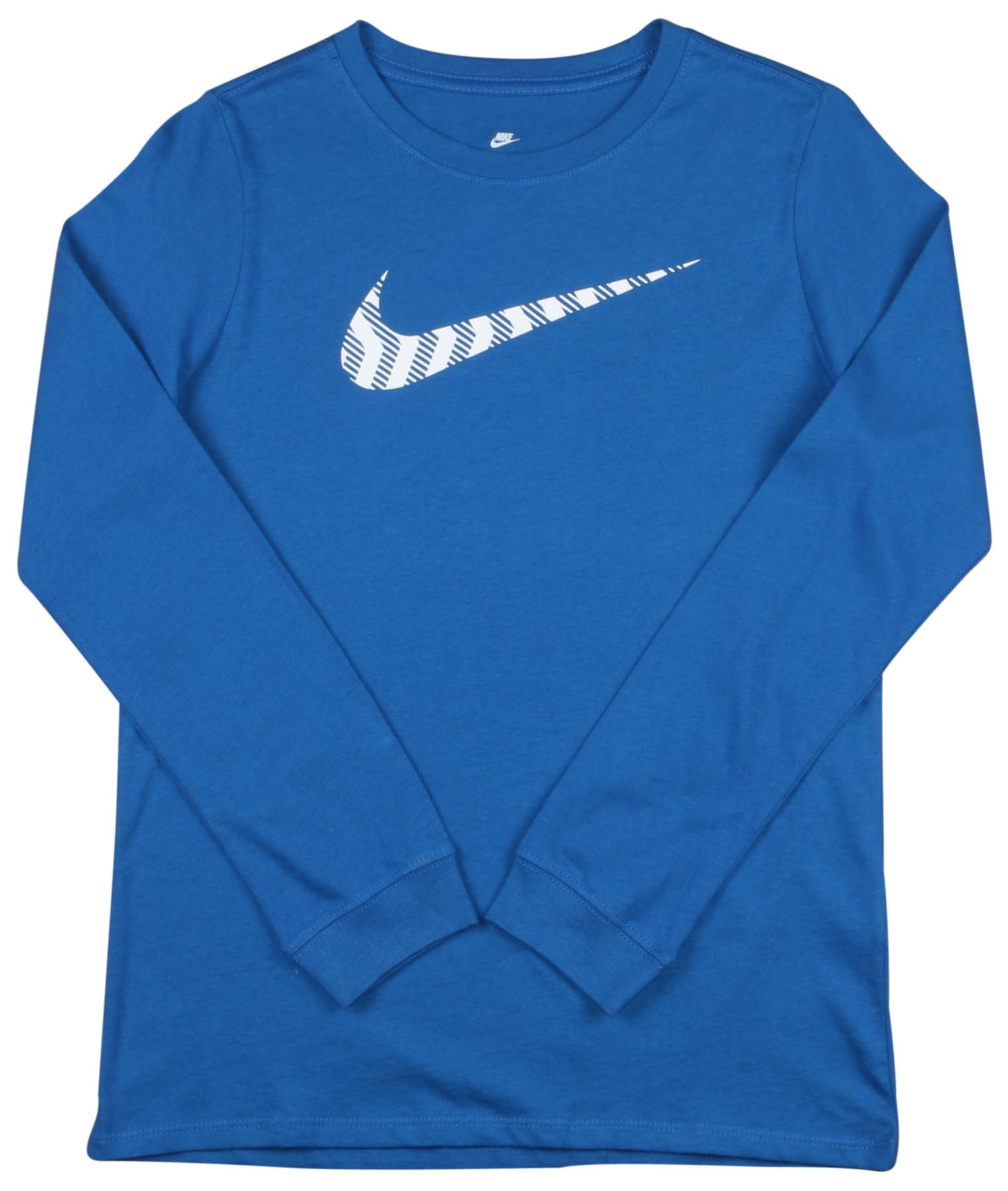 Nike - Nike Big Boys' (8-20) Long Sleeve Pattern Swoosh T-Shirt-Blue ...