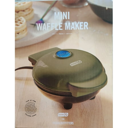 DASH FOR URBAN OUTFITTERS MINI WAFFLE MAKER NON STICK LIMITED 6" x 5" OLIVE GREEN