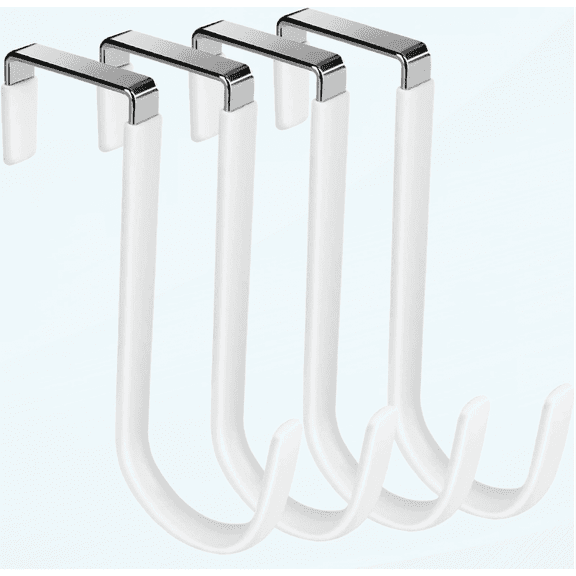 Over The Door Hooks ,4 Packs Vinyl Coated Over Door Hanger Heavy Duty Hook for Hanging Bathroom, Living Room, Kitchen Hanging Towels, Clothes, Shoes Bag, Hats, Coats