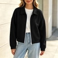 thumbnail image 4 of Edvintorg Cropped Jacket Women Clothing Turndown Collar Long Sleeve Casual Coat Zip up Outerwear Women's Clothing Black S, 4 of 8
