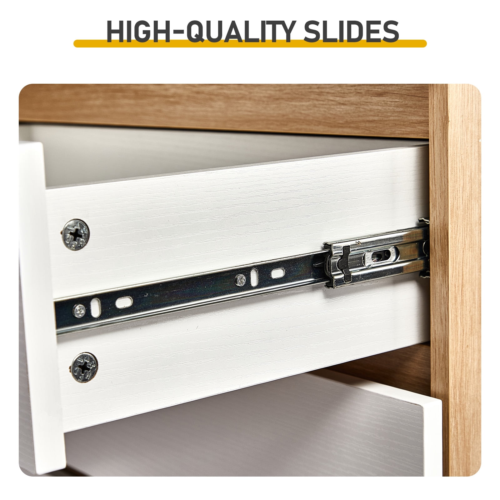 4-Drawer Storage Cabinet Color-Block Drawer Dresser 23.62*14.96*30.71in Wood-Tone Cabinet Body + White Drawer Fronts