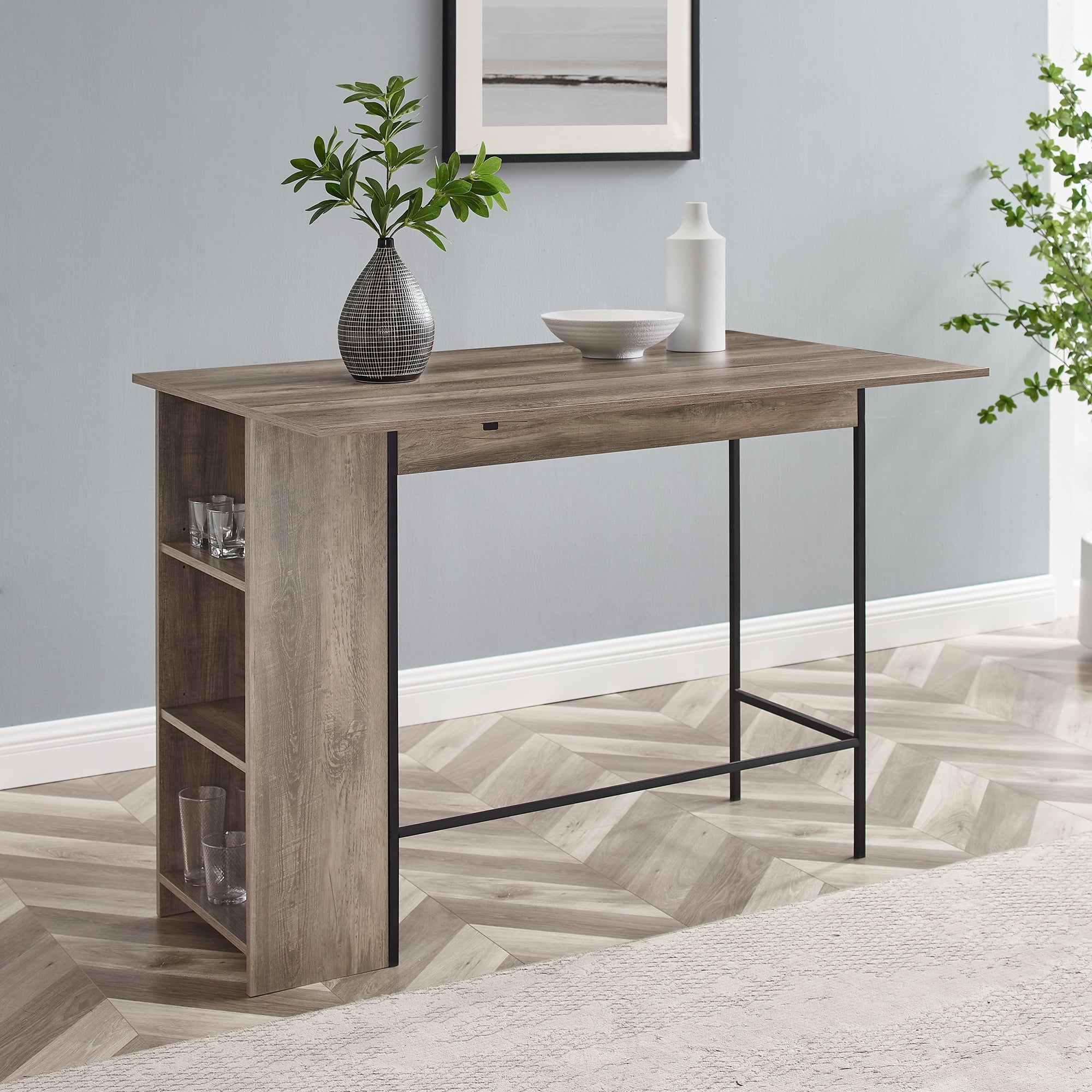 Woven Paths Logan Drop Leaf Table with Storage, Grey Wash