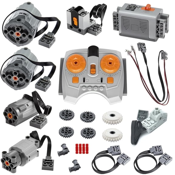 24 PCS Power Functions Set, Power Function Motor Kit, Change Parts,Motor-Remote-Control-Box-Light Cable Control Switch Technical-Parts, Compatible with Major Brands