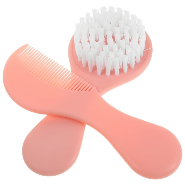1 Set Baby Brush and Comb Hair Brush Set for newborns, featuring a pink plastic comb and brush with soft white nylon bristles. Designed for gentle use on delicate baby hair and scalp, ideal for removing dandruff and massaging the scalp. A compact and visually appealing newborn essential, perfect for baby grooming kits.
