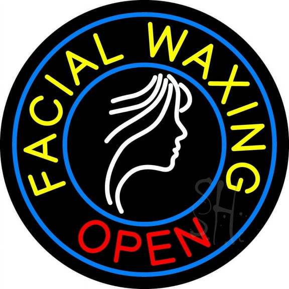 Facial Waxing Open LED Neon Sign 26 x 26 - inches, Black Square Cut Acrylic Backing, with Dimmer - Bright and Premium built indoor LED Neon Sign for Spa interior decor and storefront.