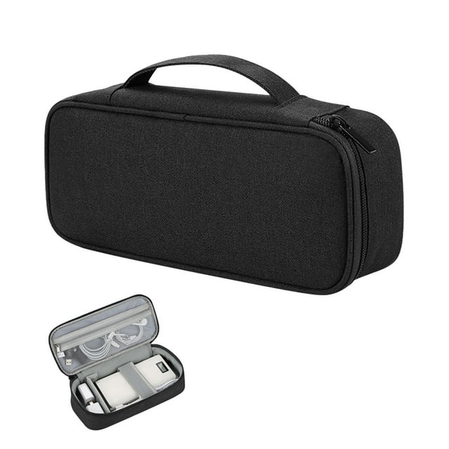 Electronics Organizer Bag, Black Cable Storage Bag, Electronics Accessories Organizer Bag, 25X12X6.5Cm Tech Storage for Cables Chargers Travel Cable Management, by Goohae