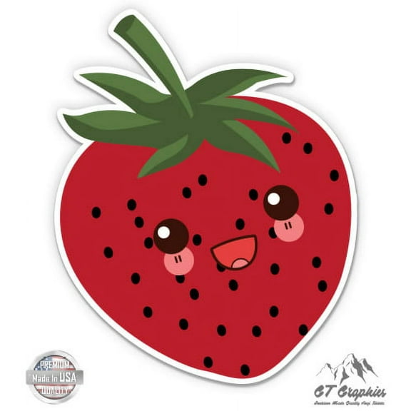 Kawaii Strawberry Cute - 3" Vinyl Sticker - For Car Laptop I-Pad Phone Helmet Hard Hat - Waterproof Decal