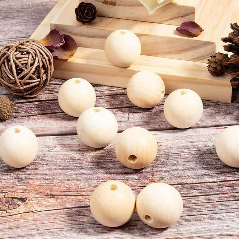 600 Pieces Round Wood Beads Unfinished Natural Wooden Loose Beads Spacer  Beads for Crafts (10mm, 12mm, 16mm) 