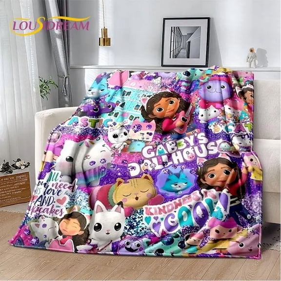 Cartoon Cute Gabbys Dollhouse Soft, Keep Warm Skin friendly for Picnic Beds Sofa Home Bedroom Flannel Blanket