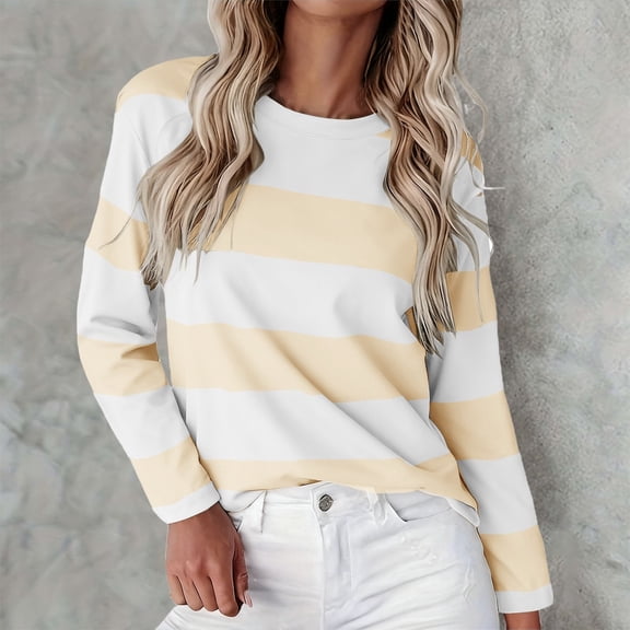Womens Shirts Womens Long Sleeve Shirts T Shirts Crew Neck Shirts Basic Tee Comfy Striped Printed Tops Blouse Fashion Clothing