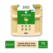 Earth Cleanse 11" Square Areca Palm Leaf Partition Plate ,75 Pack