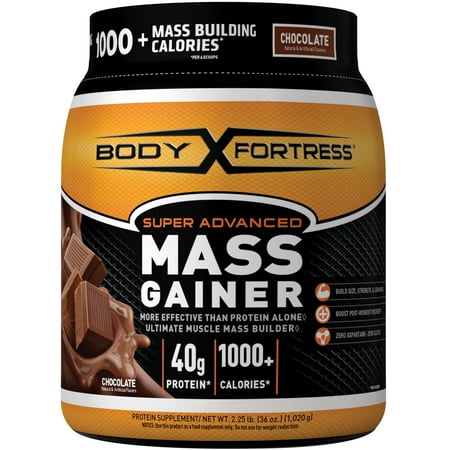 Body Fortress Super Advanced Mass Gainer Protein Powder, Chocolate, 40g Protein, 2.25lb,