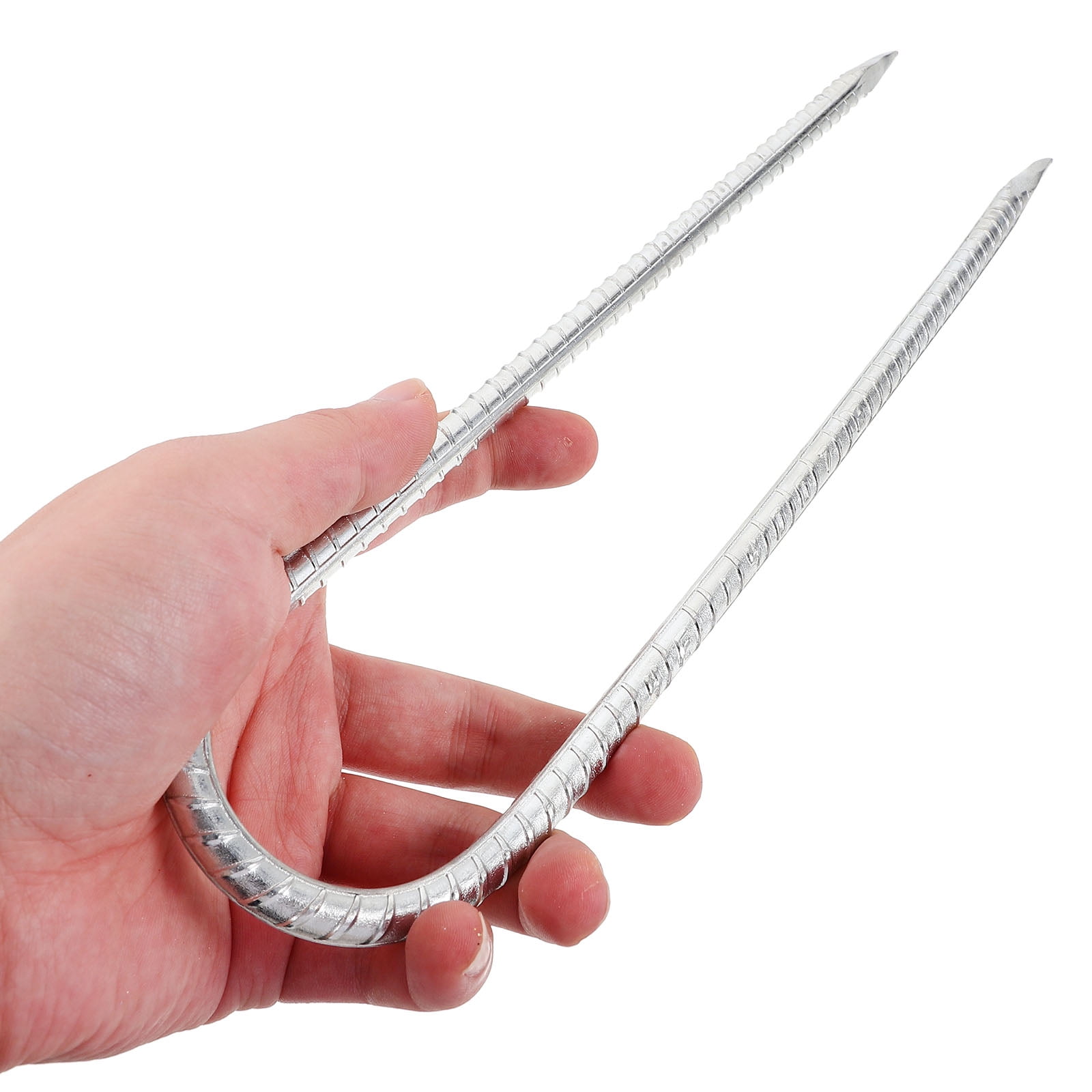 AURARMLET Steel U-Shaped Stakes Plated Silver for Gardening and Tent Pegs 8Pcs