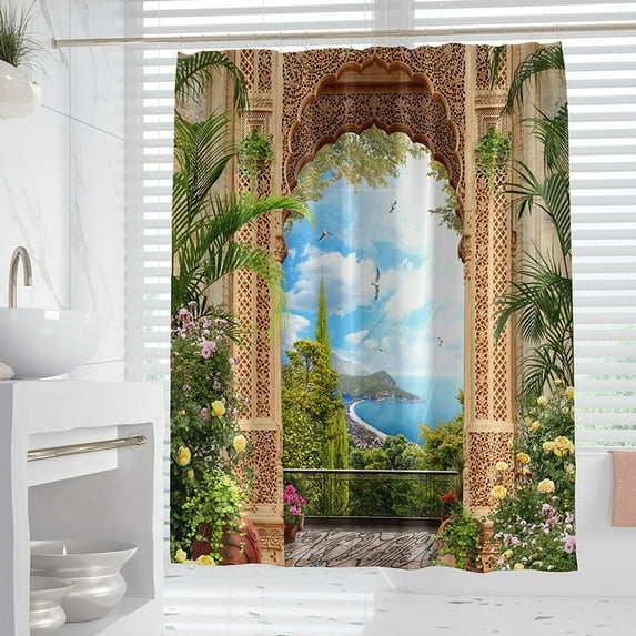Shower Curtain Simple Partition Bathroom Curtain Polyester Non-perforated Waterproof Thickened Hanging Curtain Waterproof Mildew Proof Shower Curtain Cloth 1.5M * 1.8M