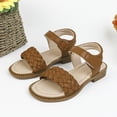 thumbnail image 2 of Gubotare Girl Dress Shoes Girls Sandals Shimmer Strapped Summer Flat Open Toe Ankle Sandals with Heel Zipper for Little Big Kids Size 1.5 (Brown,Big Kids 1.5), 2 of 7