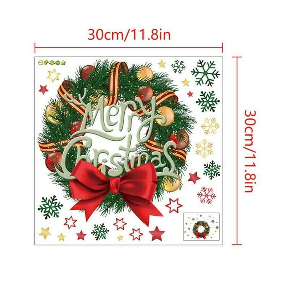 Christmas Wreath Wall Stickers Removable Living Room Bedroom Window Glass Decals Wall Stickers