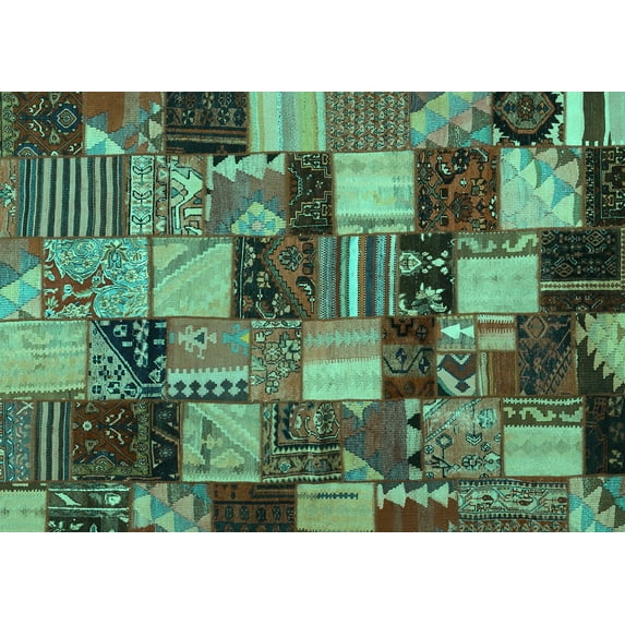 Ahgly Company Machine Washable Indoor Rectangle Patchwork Turquoise Blue Transitional Area Rugs, 2' x 3'
