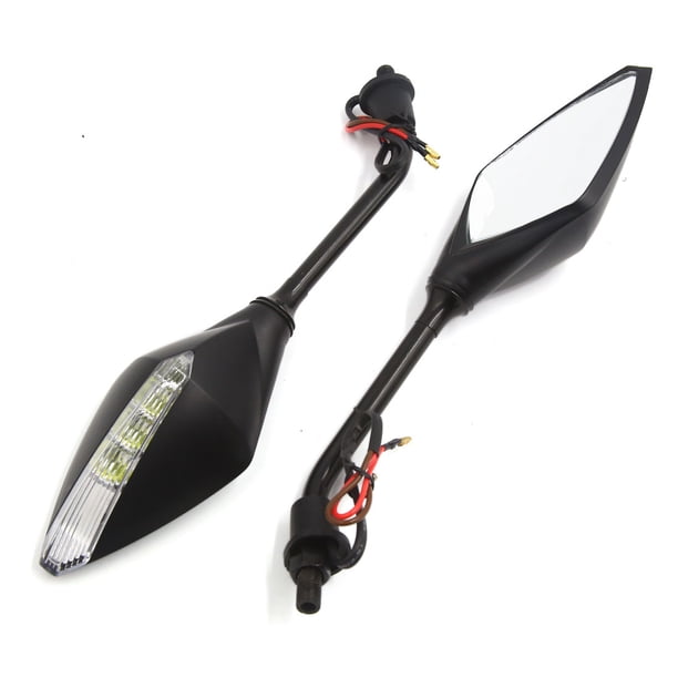 Par Negro Espejo Retrovisor Moto Luz Intermitente LEDs Amarillo 10mm