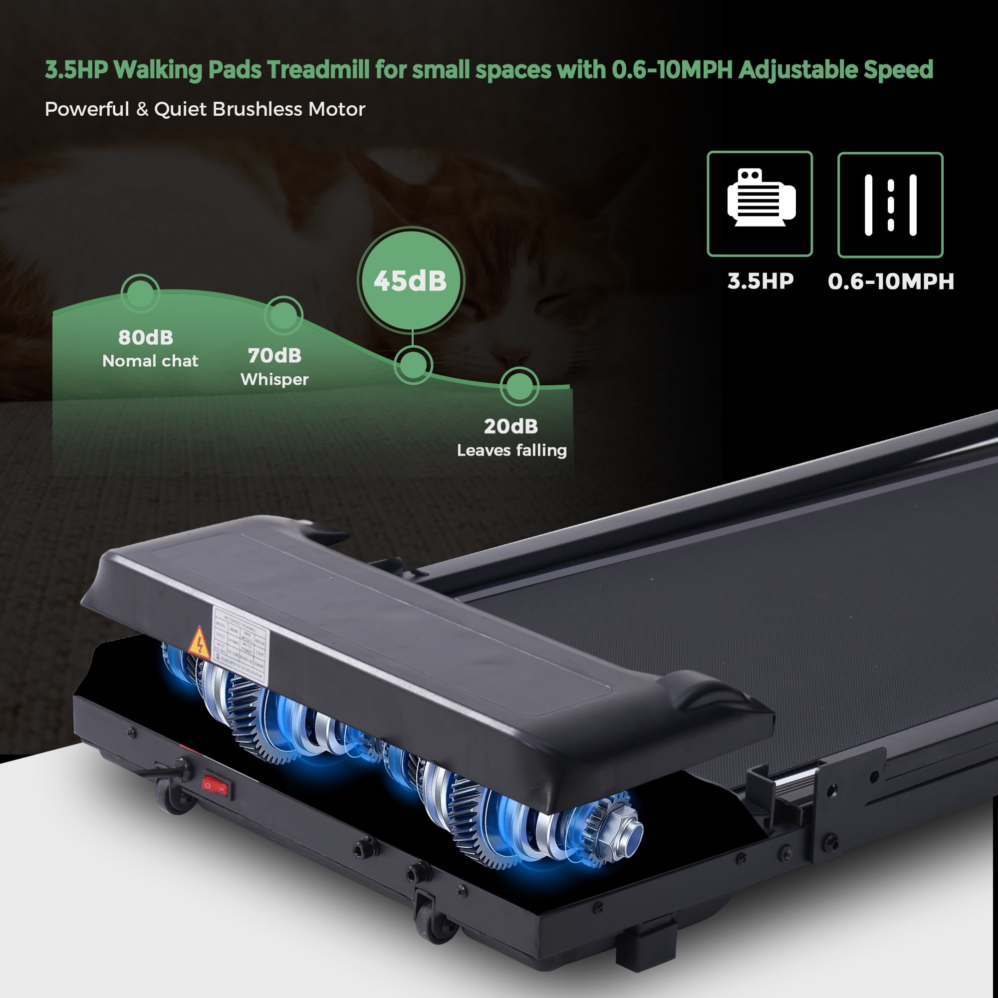 400lbs Portable Folding Treadmill with Handles,3.5HP Compact Walking Pad Treamills for Home Workouts,Running Treadmills with LED Diaplay for Exercise