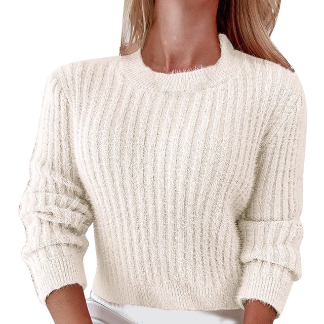 Gibobby Suéteres para mujer, Sueter para Mujer Casual Sweater Dama Ligero Cuello Redondo Invierno Blusa Manga Larga Multilooks Elegante o Casual(Blanco,XG)