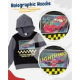 thumbnail image 2 of Disney Cars Lightning McQueen Toddler Boys’ Outfit Set - Two Piece Hoodie Sweatshirt with Holographic Patch & Gloss Ink Jogger Pants (Grey, 4T), 2 of 5