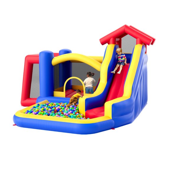 VEVOR Inflatable Bounce House, 131x133x91 inch, with Slide & Blower for Kids 38 Years