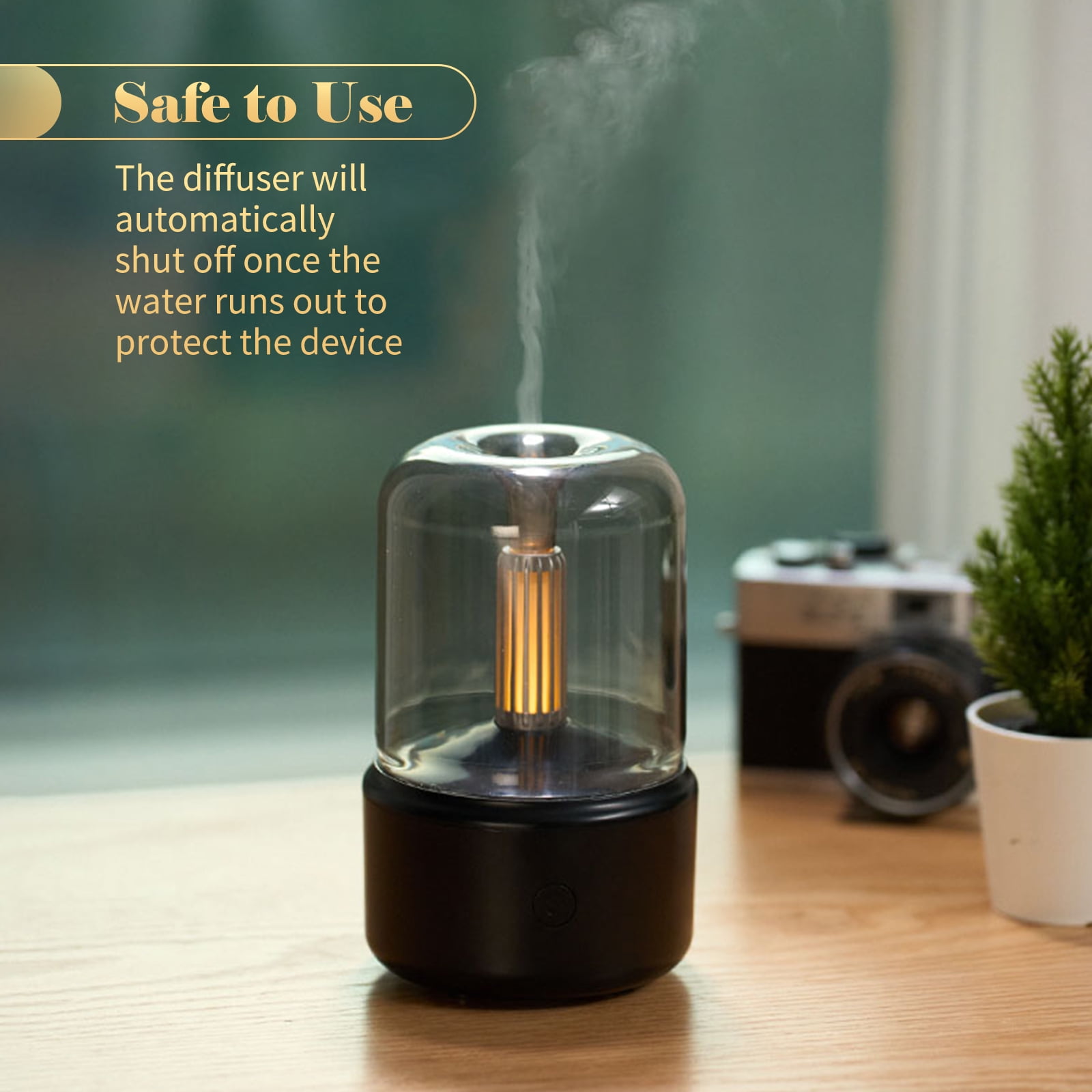 Candlelight Style Aroma Diffuser 120mL Mist Humidifier Warm White Night Light Quiet Essential Oil Diffuser Cool Mist Air Humidifier for Desktop Home Office Bedroom Car
