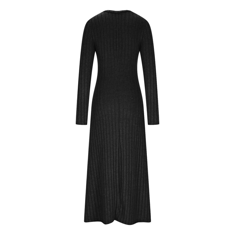 Xdegoge Midi Dress for Women, Long Sleeve Ribbed Knit Dresses with Button  Front, Fitted A Line Cut Casual Office Wear In Fall - Walmart.com