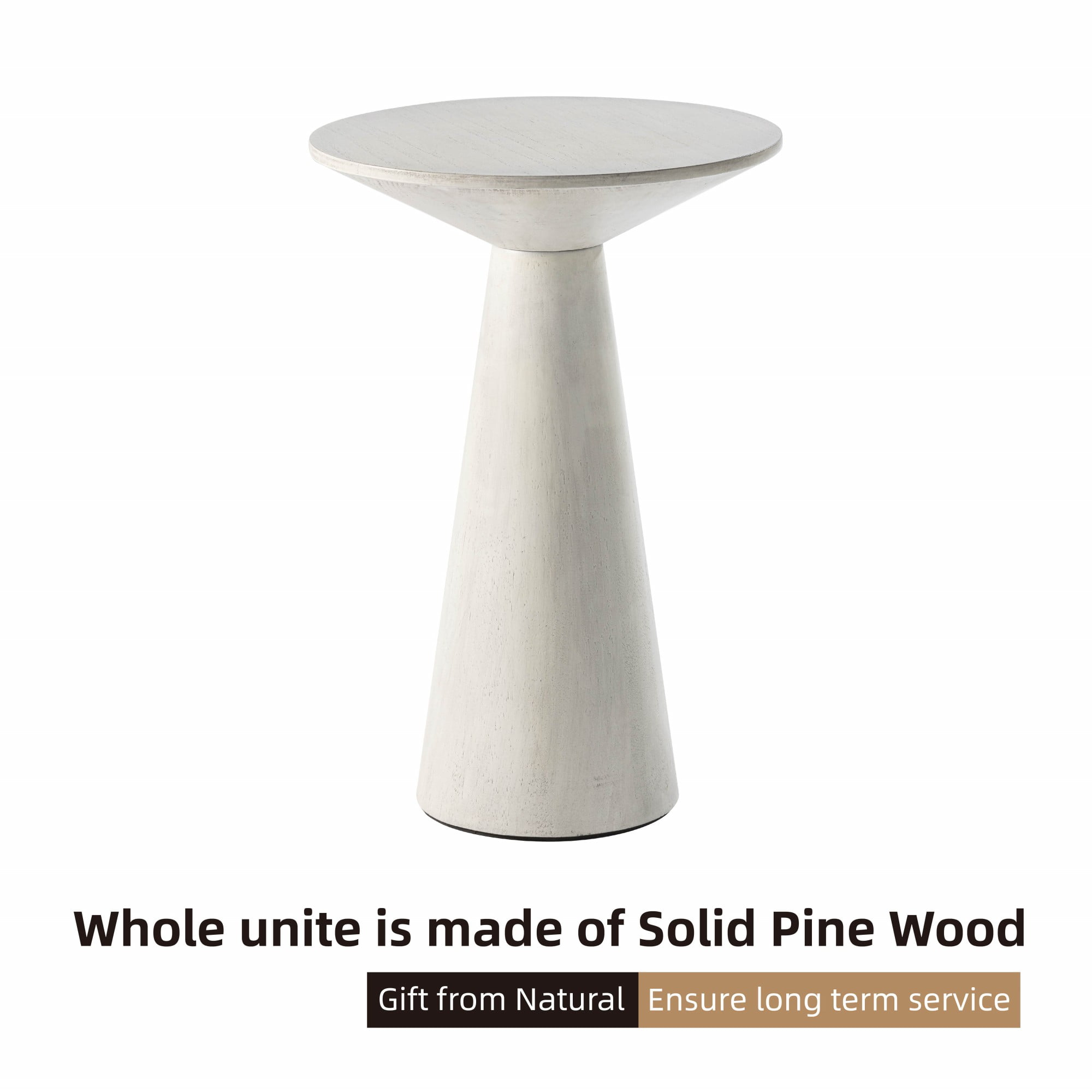 COZAYH Farmhouse Pedestal Small End Table Round Martini Table Wood Plant Stand Rustic Drink Table for Small Space Living Room, Bedroom, White