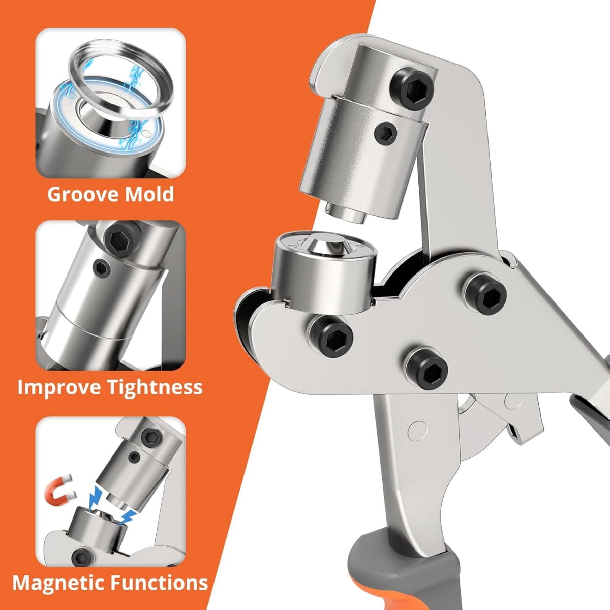 Heavy-Duty 3/8" Grommet Tool Kit with 100 Eyelets,Ergonomic Hand Press, Magnetic Design for Tarps, Leather, Banners & DIY Crafts
