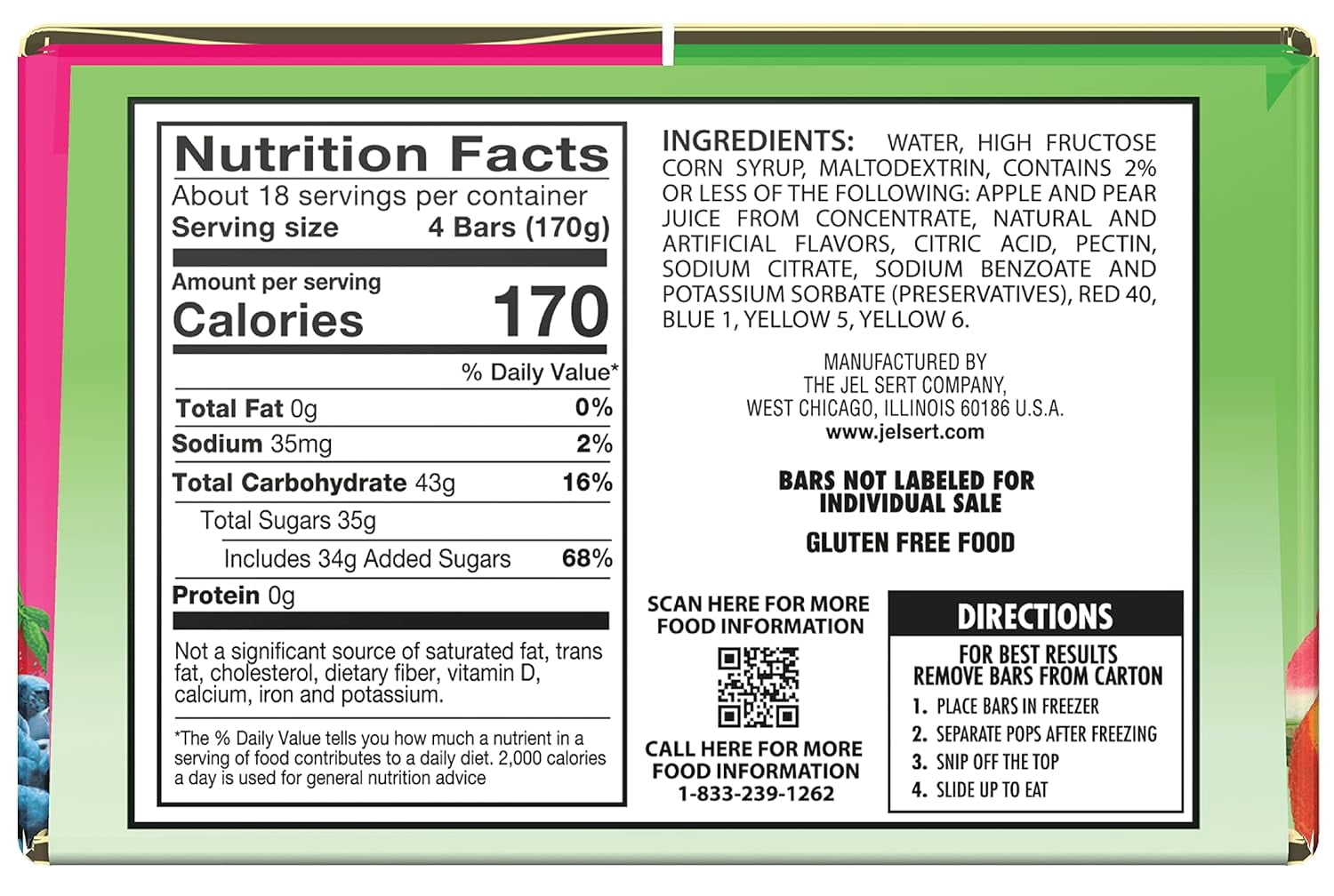 Wyler's Authentic Italian Ices Freeze and Serve Bars Variety Pack, 1.5 oz Bars, 70 Count