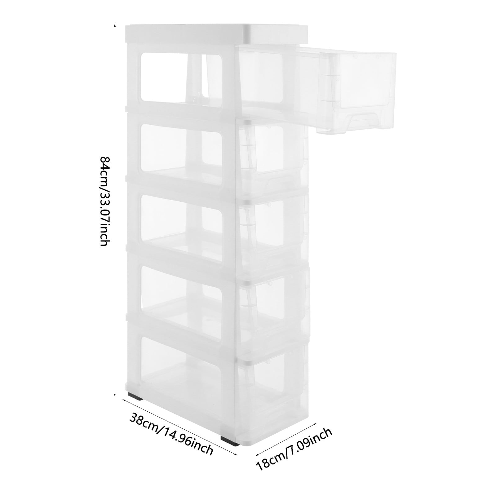 ToppiJoy 5 Drawers Narrow Bathroom Storage Cabinet, Storage Cabinet with Movable Wheels for Bathroom, Bedroom (White, Clear)