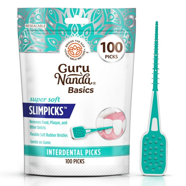 GuruNanda Púas interdentales (paquete de 100) Cerdas de goma súper suaves y flexibles Púas de hilo dental para eliminar la placa de restos de alimentos y ser suave con las encías