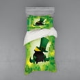 thumbnail image 1 of St. Patrick's Day Duvet Cover Set, Leprechaun Hat Shoes Costume with Pot of Gold with Shamrock Leaves, Bedding Set with Shams and Fitted Sheet, 3 Sizes, by Ambesonne, 1 of 3