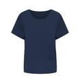 thumbnail image 2 of CEHVOM Femmes Col Rond Uni Décontracté Hauts en Lin Chandail à Manches Courtes T-shirt, 2 of 6