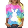 thumbnail image 1 of Camisetas de Pascua para las Mujeres Impresión de la Moda Suelta Casual Cuello Redondo Tres Cuartos de Manga Suéter, 1 of 5